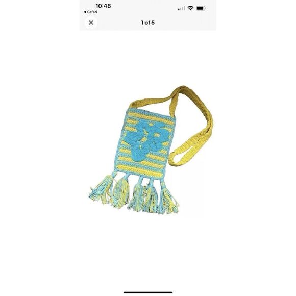 Urban Outfitters Crossbody Shoulder Crochet Bag Purse Yellow Blue NWOT - Picture 7 of 7